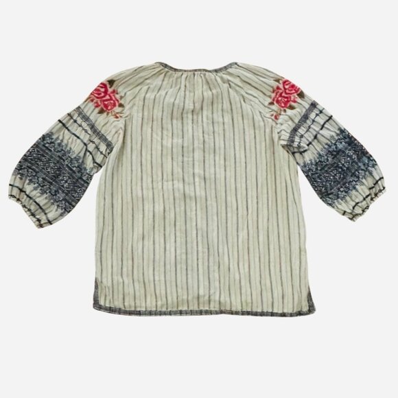 Johnny Was Embroidered Shea Santorini 3/4 Sleeve Blouse - Picture 3 of 7